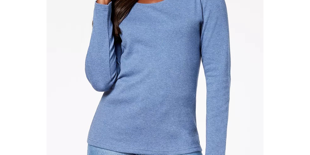 Karen Scott Women's Cotton Scoop-Neck Top Blue Size Small