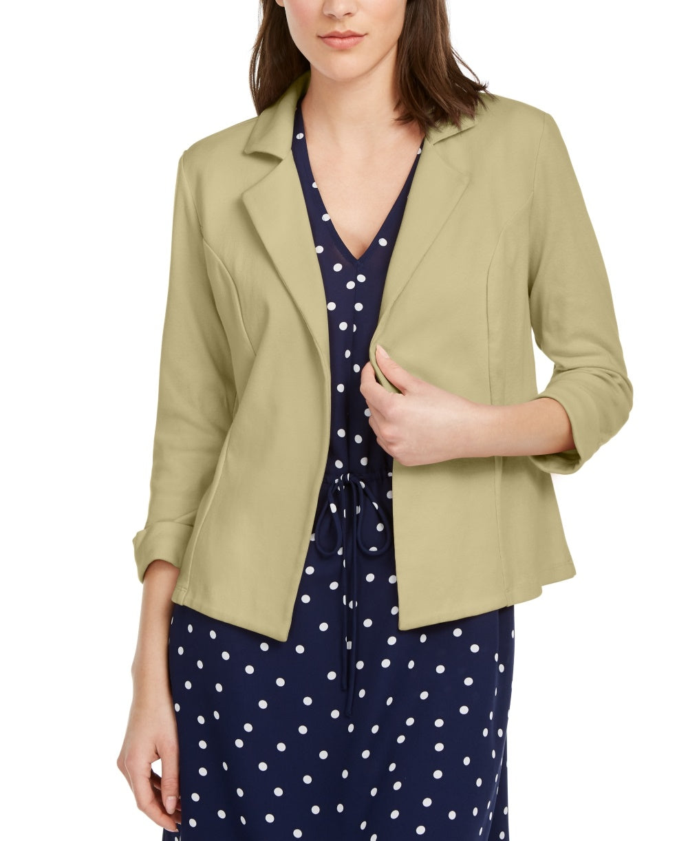 Maison Jules Women's 3/4 Sleeve Knit Blazer  Beige Size Small