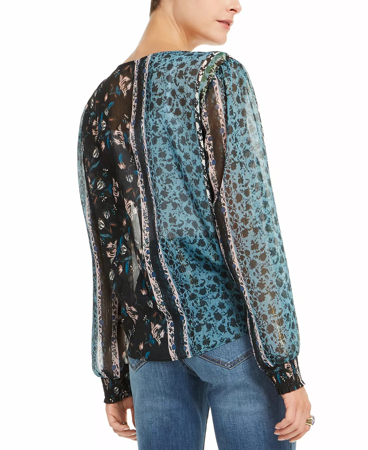 INC International Concepts Women's Printed Tie-Front Blouse Black Size X-Small