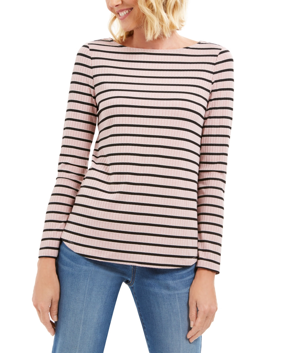 Charter Club Women's Ribbed Striped Top Pink Size Petite Medium