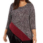 Alfani Women's Printed & Velvet Asymmetrical Top Black Size 2X