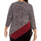 Alfani Women's Printed & Velvet Asymmetrical Top Black Size 2X