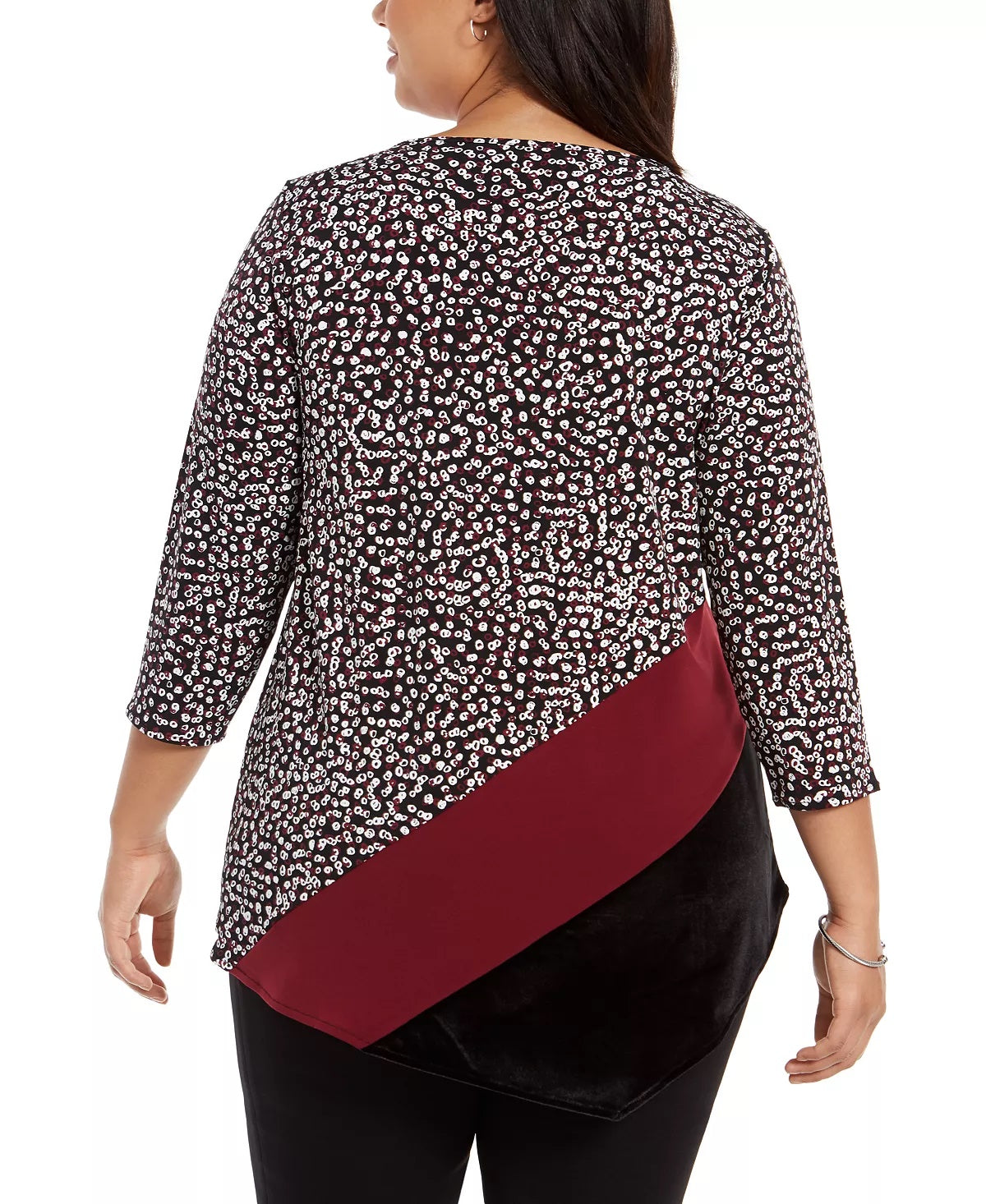 Alfani Women's Printed & Velvet Asymmetrical Top Black Size 2X