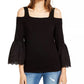 INC International Concepts Women's Cold Shoulder Solid Bell Sleeve Square Neck Top Black Size X-Small