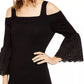 INC International Concepts Women's Cold Shoulder Solid Bell Sleeve Square Neck Top Black Size X-Small