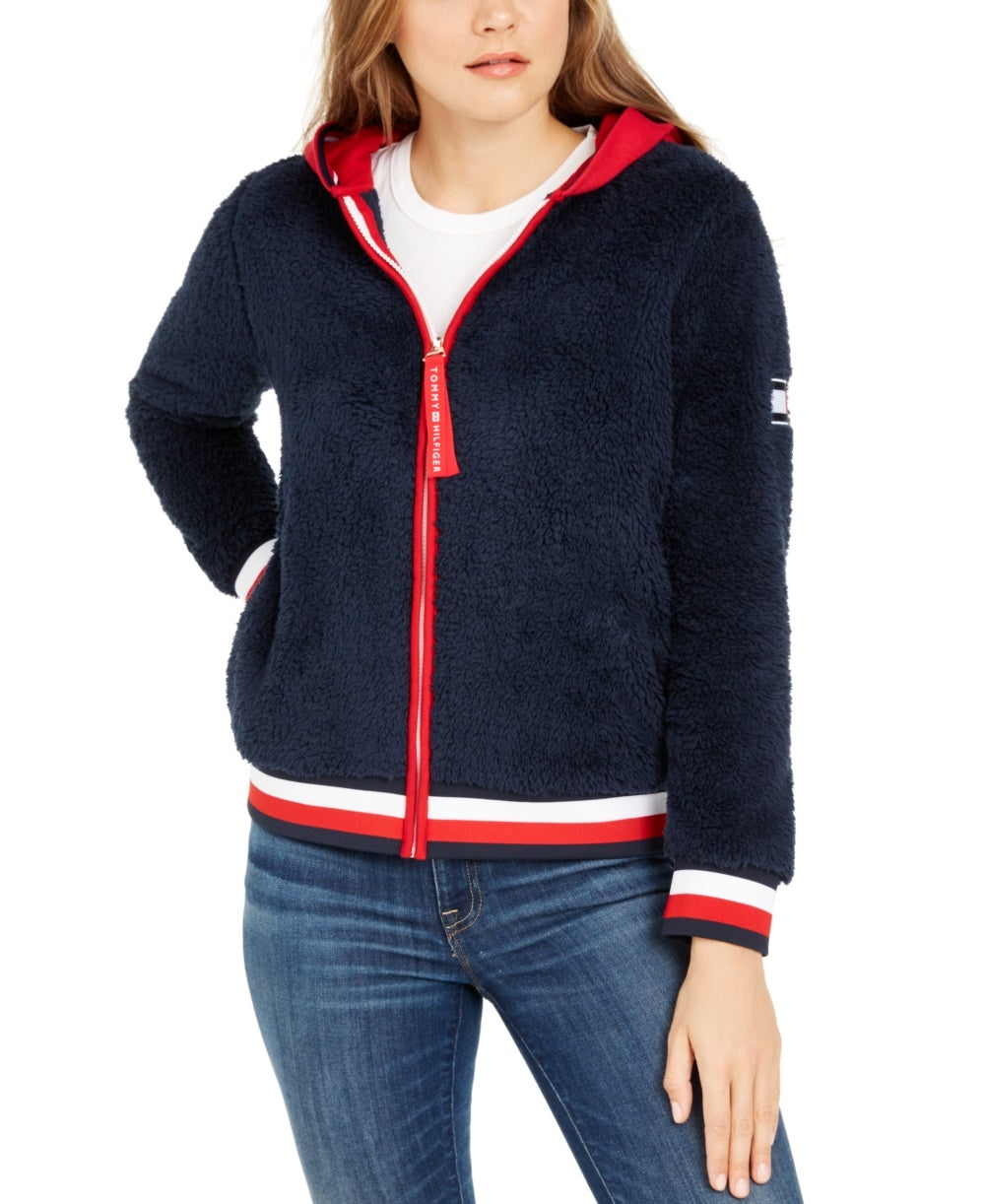 Tommy Hilfiger Women's Faux-Sherpa Hoodie Navy Size X-Large