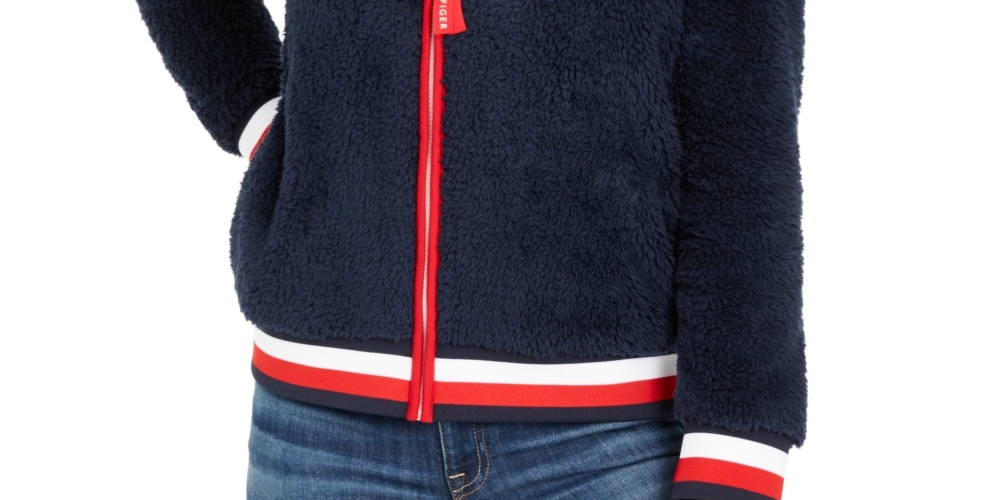 Tommy Hilfiger Women's Faux-Sherpa Hoodie Navy Size X-Large