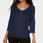 Karen Scott Women's V-Neck Studded Top Navy Size Extra Small