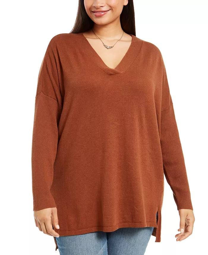Style & Co Women's Plus Size V-Neck Sweater Beige Size 1X