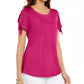Karen Scott Women's Tie-Sleeve T-Shirt Pink Size Medium