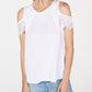 INC International Concepts Women's Lace Linen-Blend Cold-Shoulder Top White Size X-Small