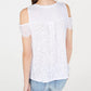 INC International Concepts Women's Lace Linen-Blend Cold-Shoulder Top White Size X-Small