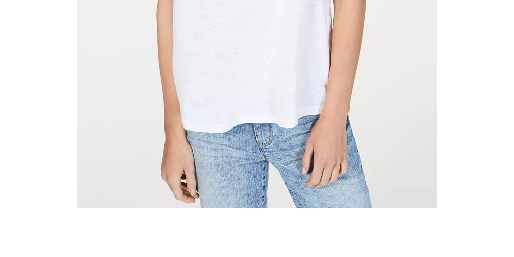 INC International Concepts Women's Lace Linen-Blend Cold-Shoulder Top White Size X-Small