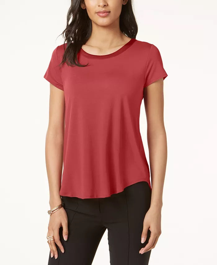 Alfani Women's Short Sleeve Jewel Neck T-Shirt Pink Size X-Large