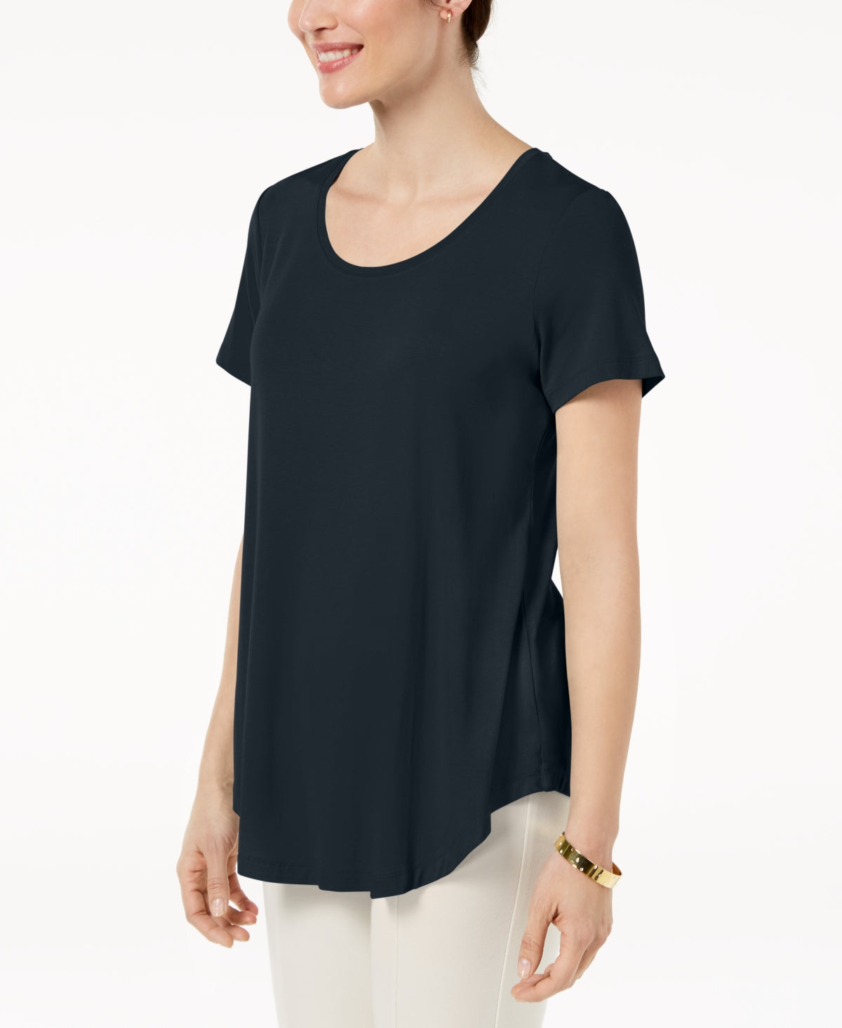 JM Collection Women's Scoop-Neck Top Blue Size X-Small