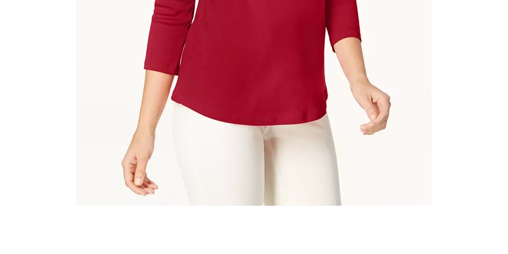 Charter Club Women's Pima Cotton Boat-Neck Button-Shoulder Top Red Size X-Small
