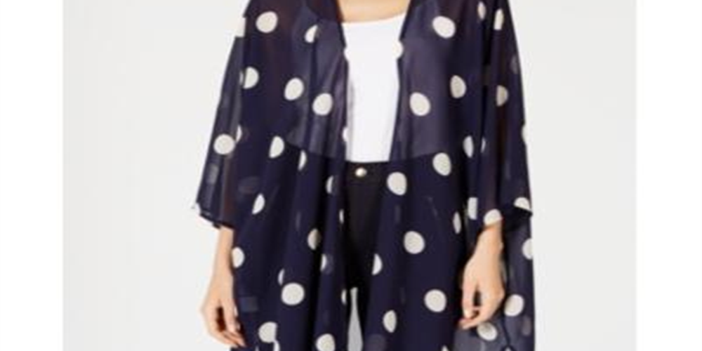 Anne Klein Women's Polka Dot Long Sleeve Open Cardigan Top Blue Size Small