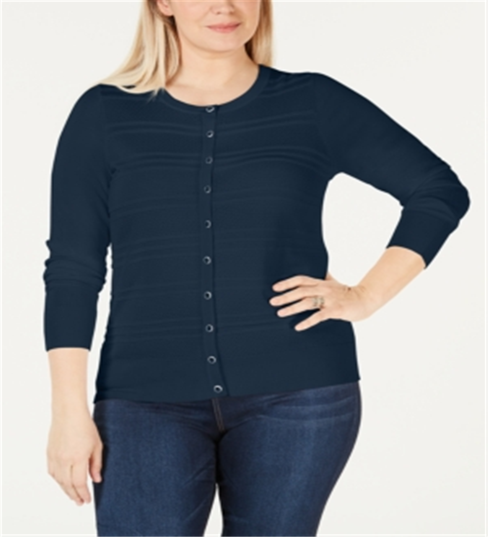 Charter Club Women's Plus Textured Cardigan Navy Size 3X