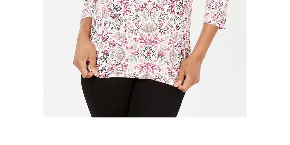Karen Scott Women's Petite Printed Scoop-Neck Top Red Size Petite L