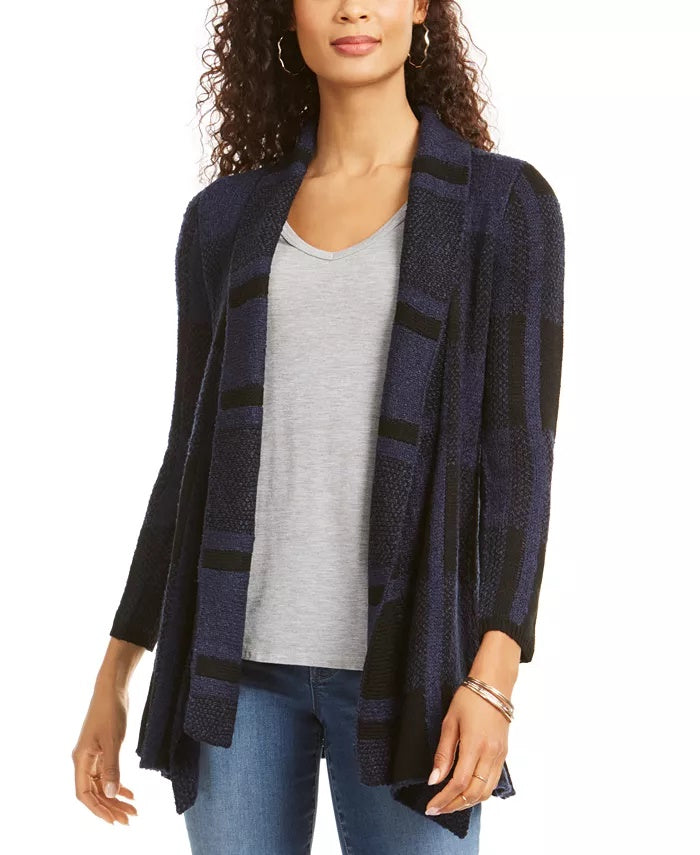 Style & Co Women's Plaid Jacquard Cardigan Sweater Blue Size Large