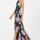 Adrianna Papell Women's Petite Floral-Print One-Shoulder Gown Black Size 8 Petite