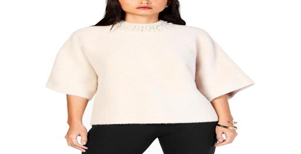 Alfani Women's Embellished Collar Pullover Sweater White Size L