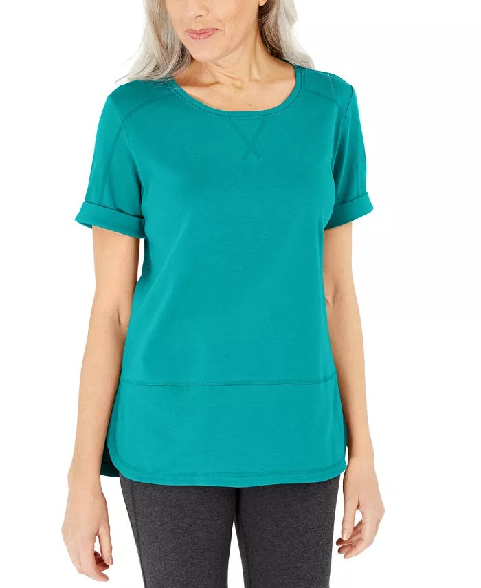 Karen Scott Women's Cotton Topstitched Top Blue  Size Small