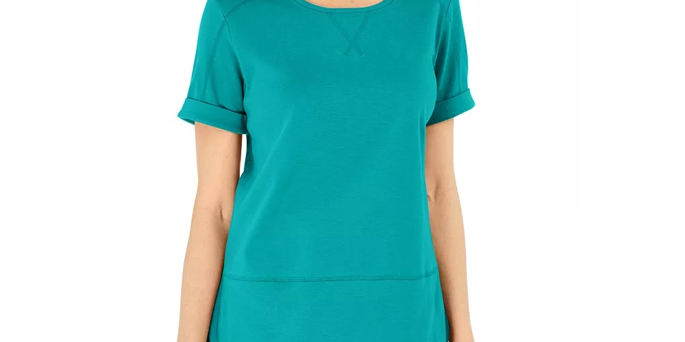 Karen Scott Women's Cotton Topstitched Top Blue  Size Small