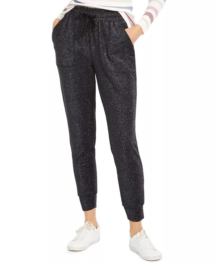 INC International Concepts Women's Sparkle Jogger Pants Black Size Medium