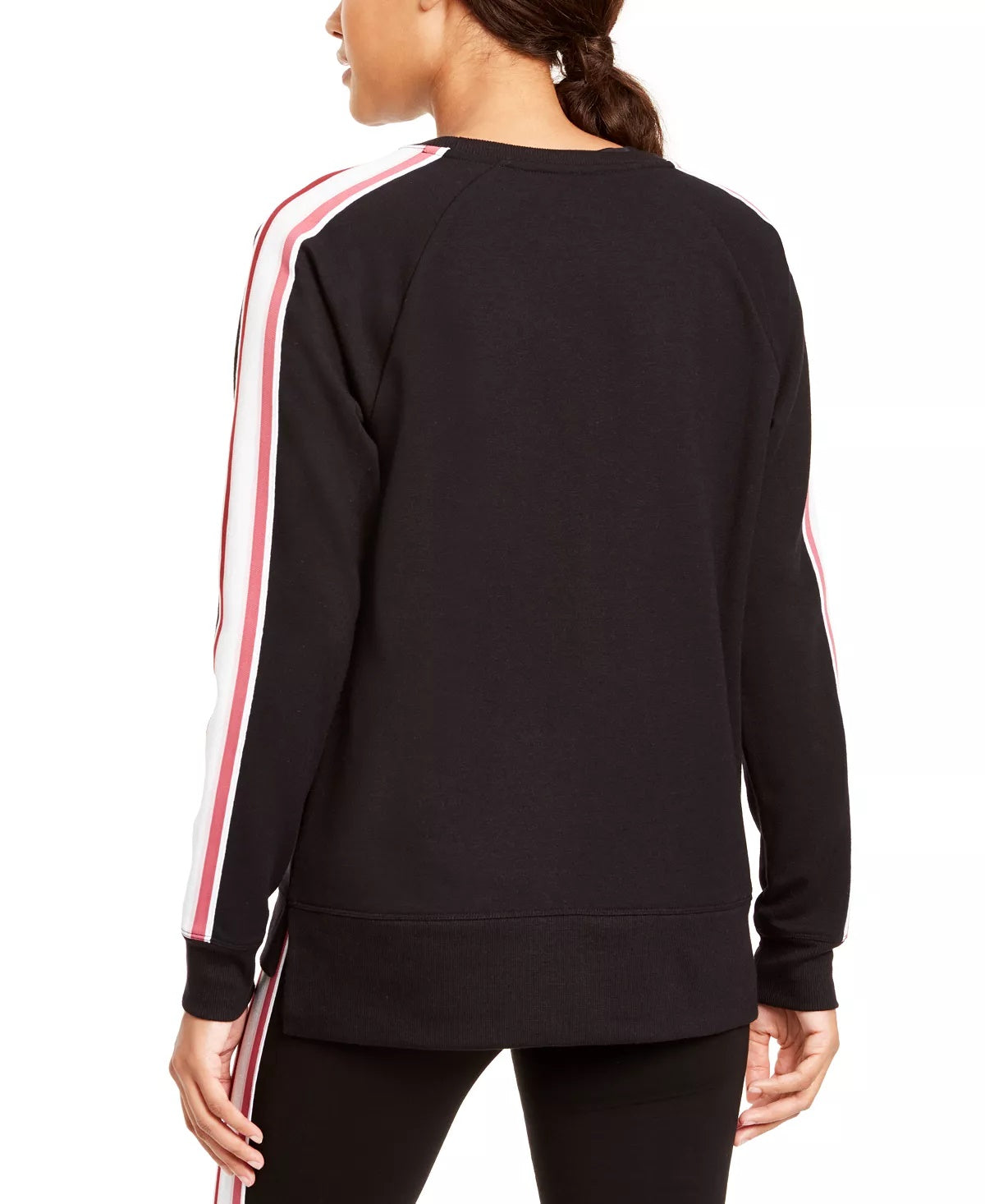 Ideology Women's Striped Long Sleeve Crew Neck Top Black Size Large