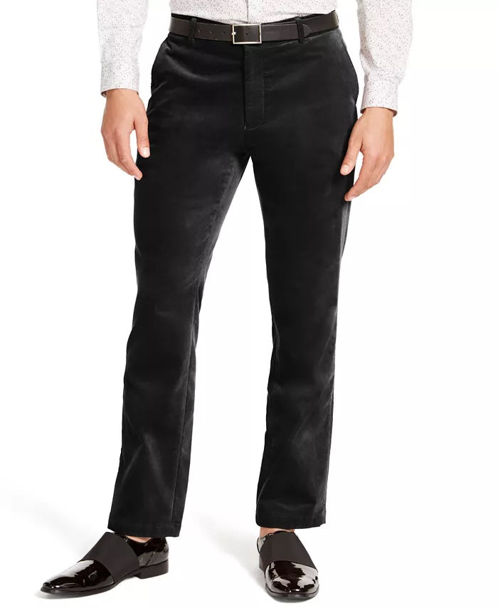 INC International Concepts Men's Big & Tall Slim-Fit Velvet Pants Black Size 44