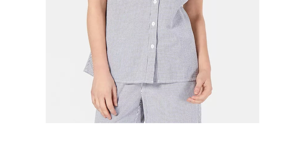 Karen Scott Women's Cotton Seersucker Shirt Blue Size Large
