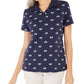 Karen Scott Women's Bike Print Polo Shirt Blue Size X-Large