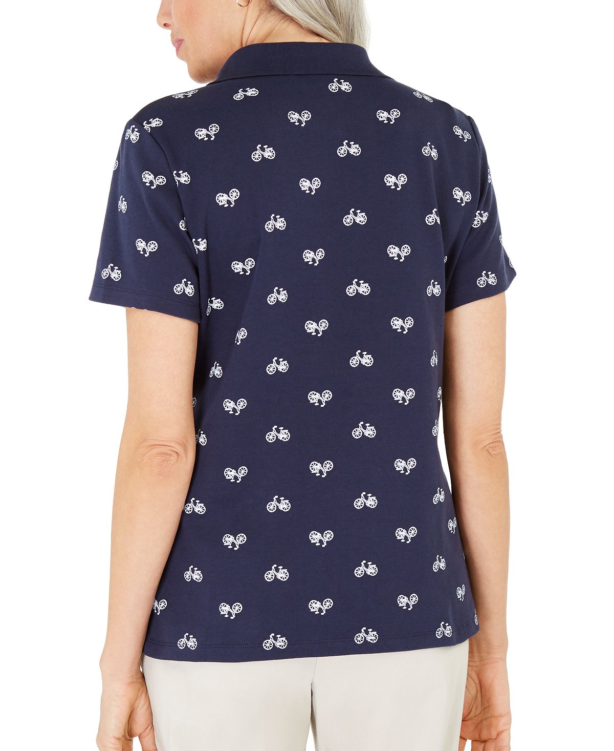 Karen Scott Women's Bike Print Polo Shirt Blue Size X-Large