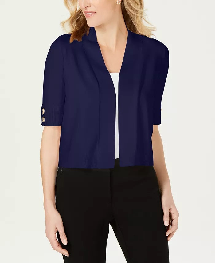 JM Collection Women's Open-Front Toggle-Sleeve Cardigan Blue Size Small