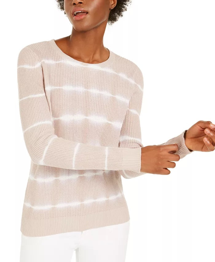 INC International Concepts Women's Patterned Long Sleeve Jewel Neck Sweater Beige Size Large