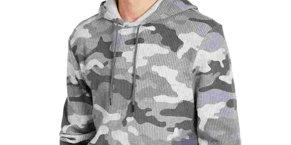 Sun + Stone Men's Camouflage Long Sleeve Crew Neck Draw String Sweater Gray Size Small