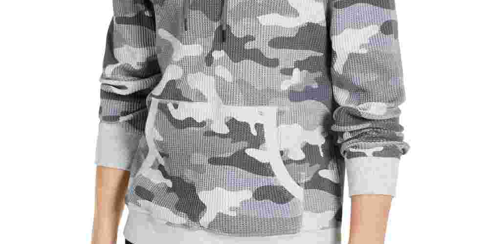 Sun + Stone Men's Camouflage Long Sleeve Crew Neck Draw String Sweater Gray Size Small