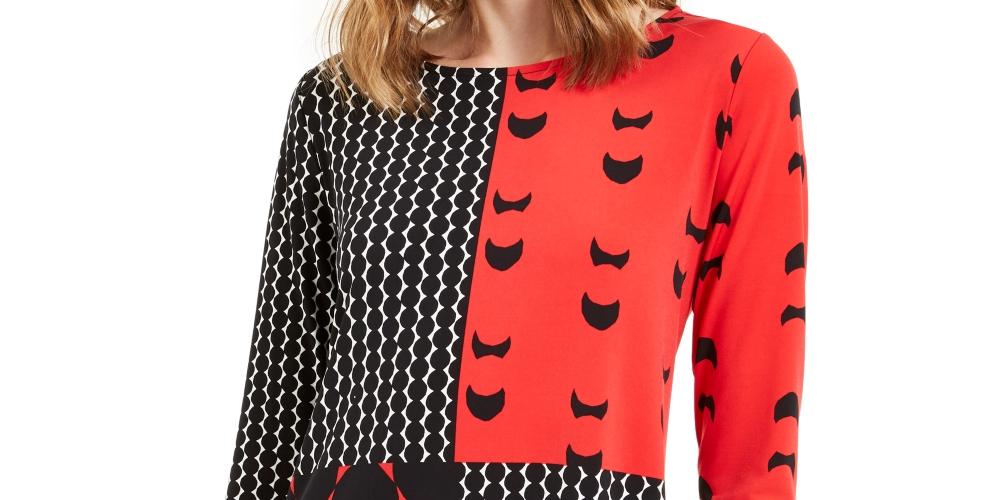 Alfani Women's Printed High Low Tunic Red Size X-Small