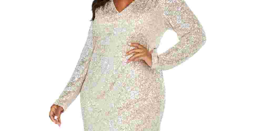Calvin Klein Women's PlusDraped Sequined Sheath Dress Gold Size 22W