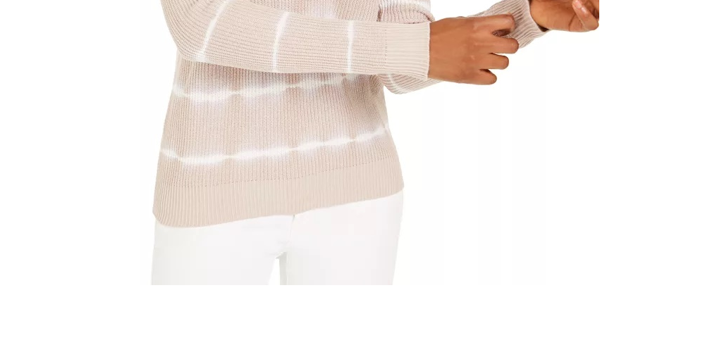 INC International Concepts Women's Ribbed Knit Tie Dye Crewneck Sweater Beige Size Medium