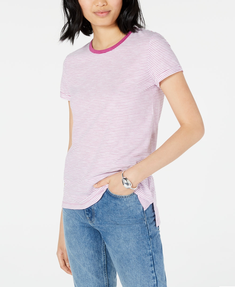 Maison Jules Women's Crewneck Ringer T-Shirt Purple Size X-Large