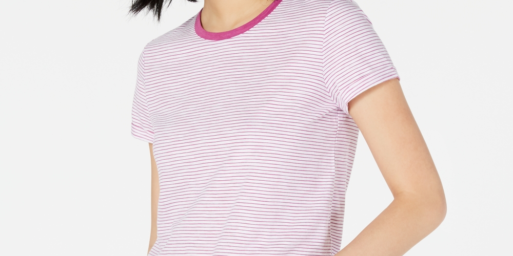 Maison Jules Women's Crewneck Ringer T-Shirt Purple Size X-Large