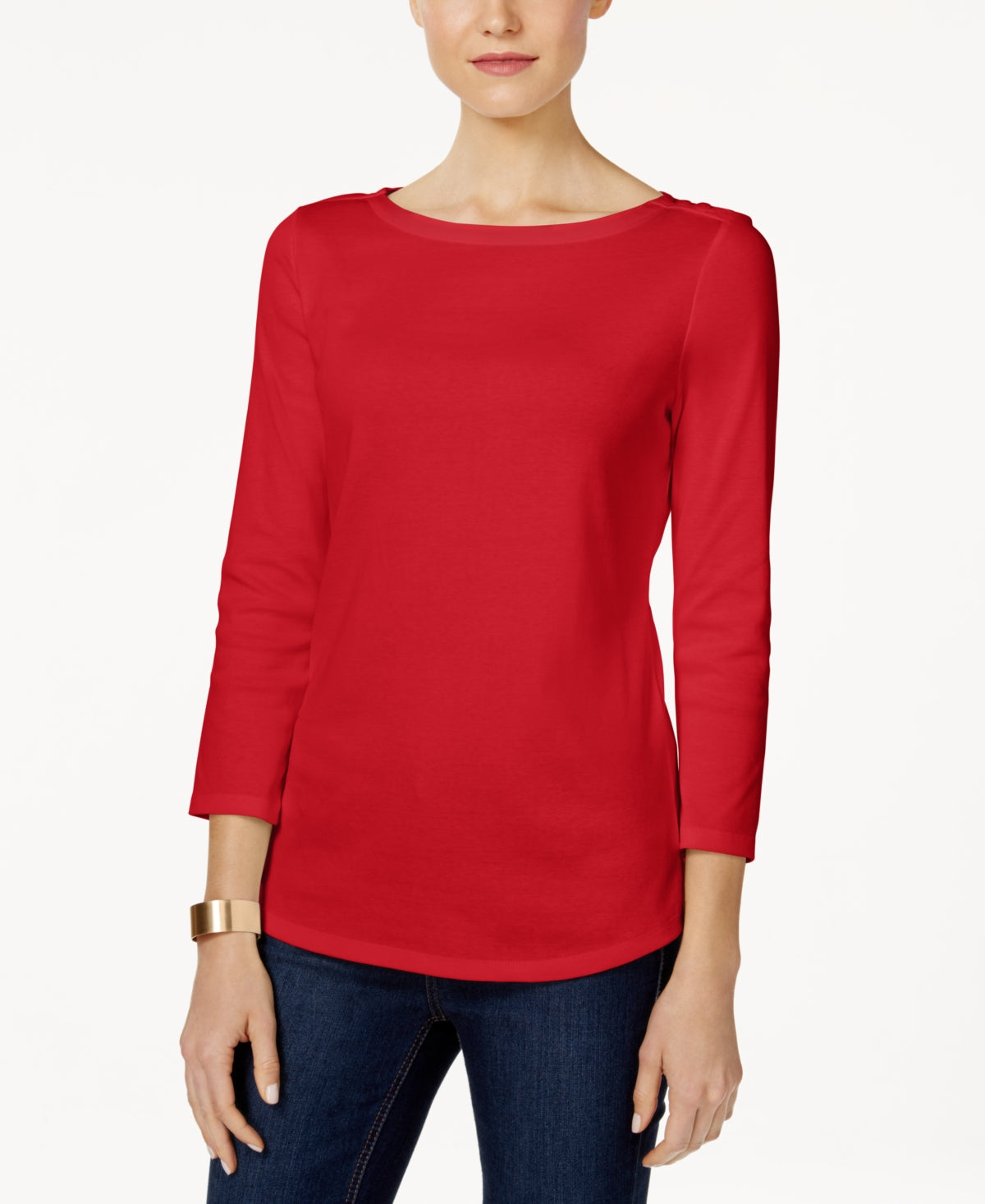 Charter Club Women's Pima Cotton Button Shoulder Top Red Size Petite Medium