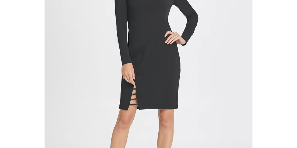 DKNY Women's Beaded Cut Out Sheath Dress Black Size 2