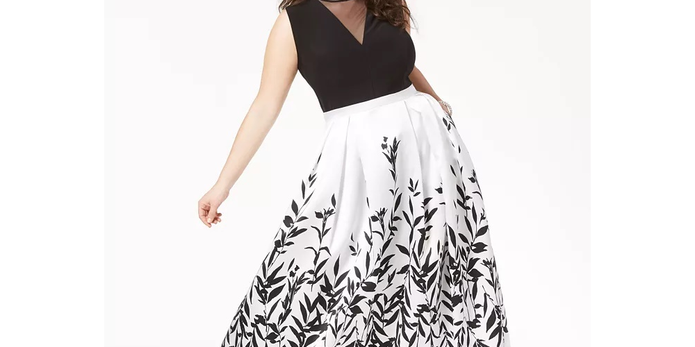 Morgan & Co Women's Trendy Plus Printed A Line Gown Black & White Size 22W