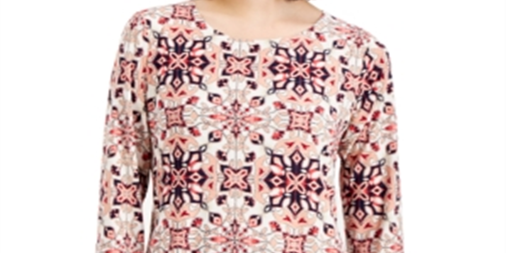 JM Collection Women's Geometric Print Scoop Neck Top Pink Size X-Large