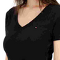 Tommy Hilfiger Women's V Neck T-Shirt Black Size Medium