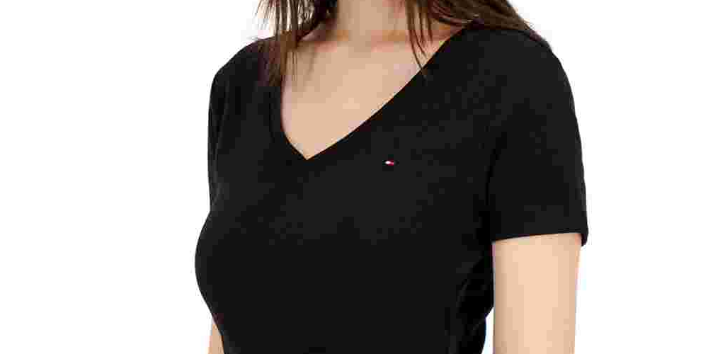 Tommy Hilfiger Women's V Neck T-Shirt Black Size Medium