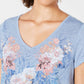Style & Co Women's Floral Short Sleeve V Neck T-Shirt Blue Size Medium